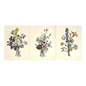 C1880s Set of 3 French Antique Botanical Bouquet Chromolithographs-J L Prevost