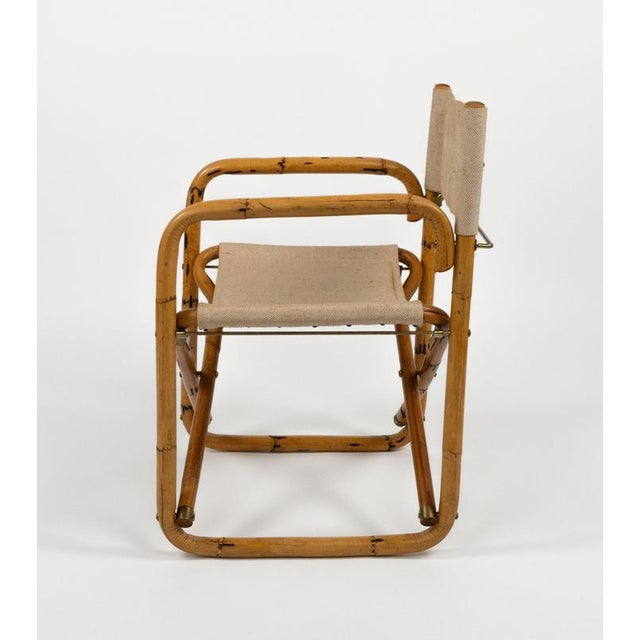 Mid-Century Modern Folding Director Chair in Bamboo and Fabric, Italy, 1960s For Sale - Image 4 of 11