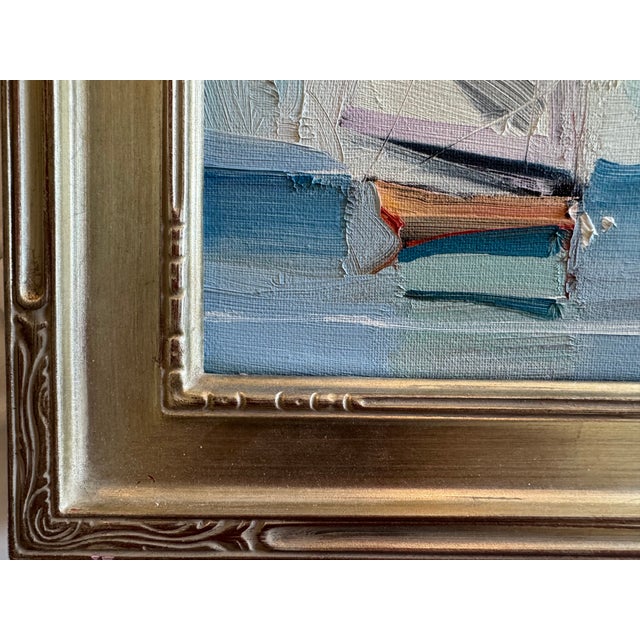 2020s 2024 American Oil Sail Boat Seascape by Jose Trujillo in Plein Air Frame For Sale - Image 5 of 6