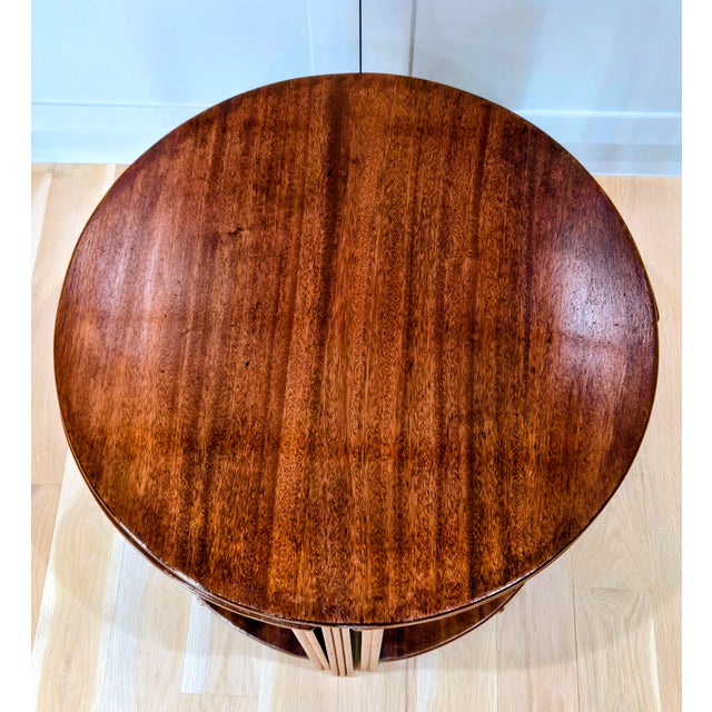Mid 20th Century Fyne Ladye Nesting Cocktail Table Set – Round Mahogany Coffee Table With 4 Demilune Side Tables For Sale - Image 9 of 14