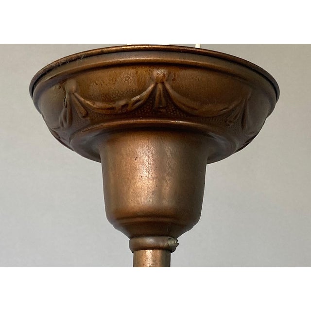 Copper 1930s Puritan 5-Light Flush Mount Copper-Plate Art Deco Chandelier, Slip Shades For Sale - Image 8 of 8