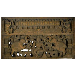 Antique Indian Hand-Carved Sheesham Religious Temple Plaque, Early 20th Century