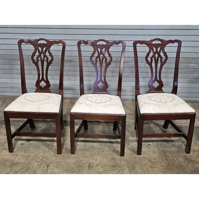 Brown Set of 6 Late 20th Century Statton Chippendale Solid Cherry Dining Chairs Old Towne Maryland Made For Sale - Image 8 of 14
