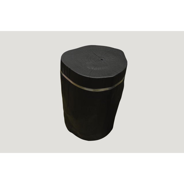 Contemporary Andrianna Shamaris Triple Burnt Teak Wood Silver Side Table For Sale - Image 3 of 5