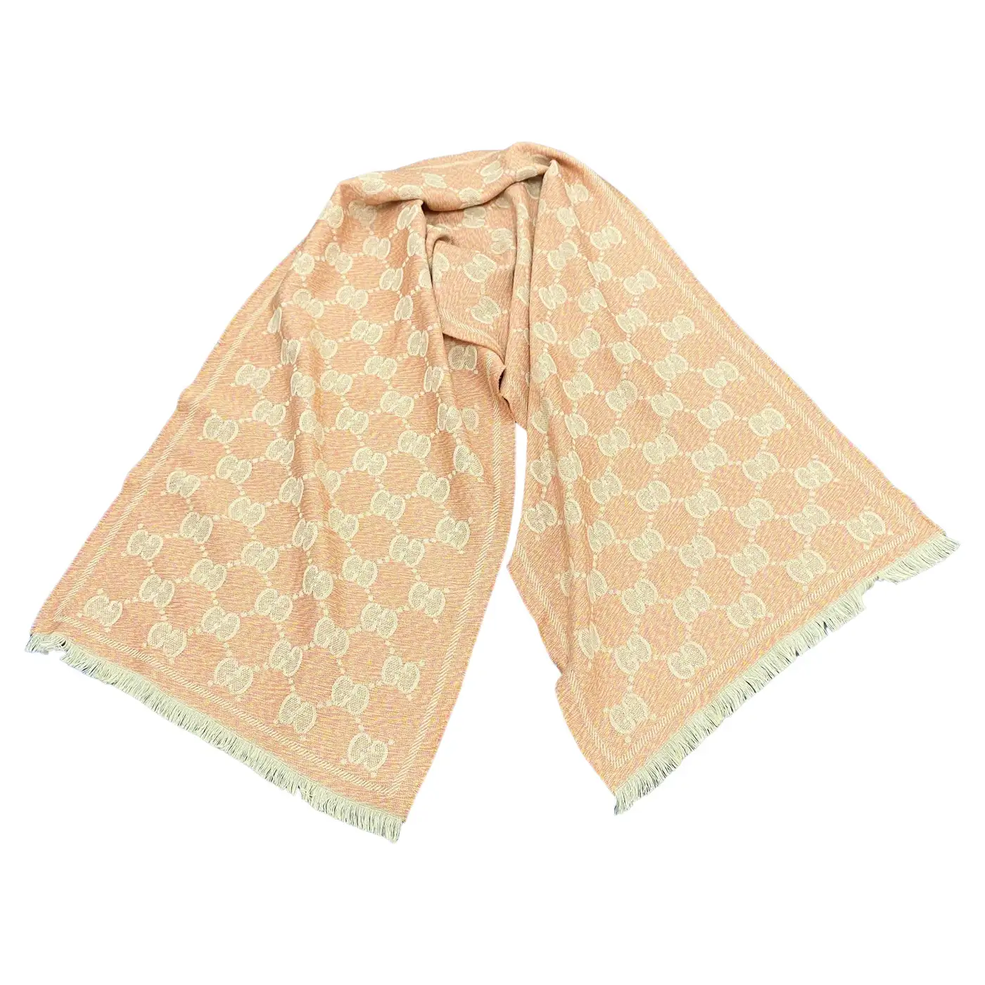 ☆新品同様GUCCI☆Leaping Wolf Logo Scarf orange-and-pink-wool-gucci-