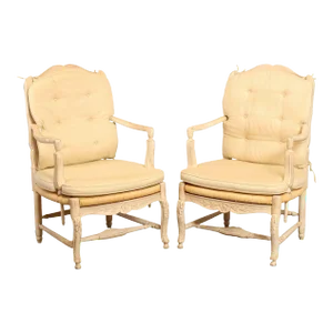 Late 20th Century French Country Style Carved & Painted Armchairs - A Pair