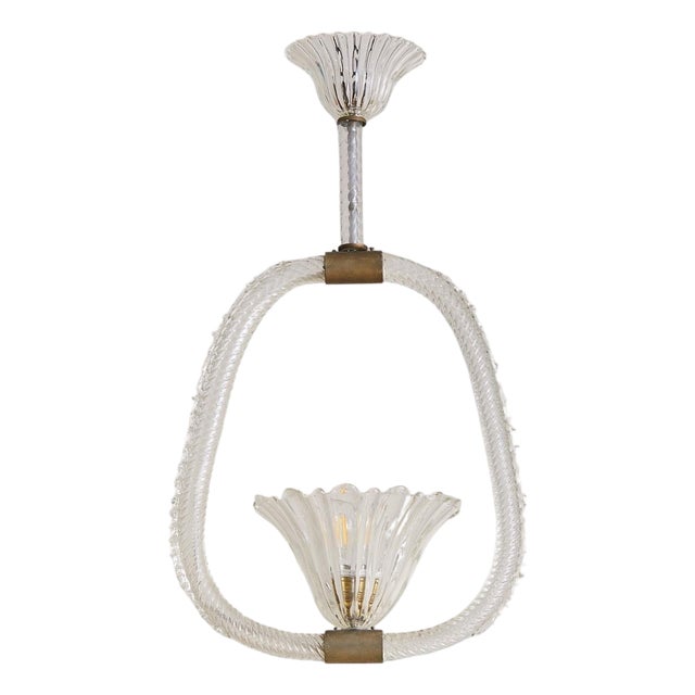 1930s Italian Murano Glass Basket Pendant Attributed to Barovier & Toso For Sale