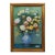 Vintage Bouquet of Flowers Blue Vase Still Life Oil Painting on Canvas 40" For Sale