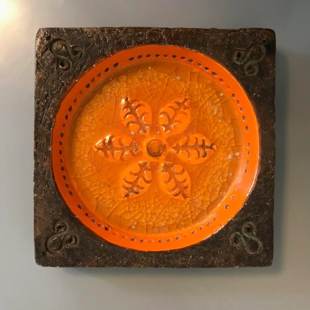 Beautiful Bitossi pottery catchall in matte brown and crackled orange glaze. Marked Italy on bottom.