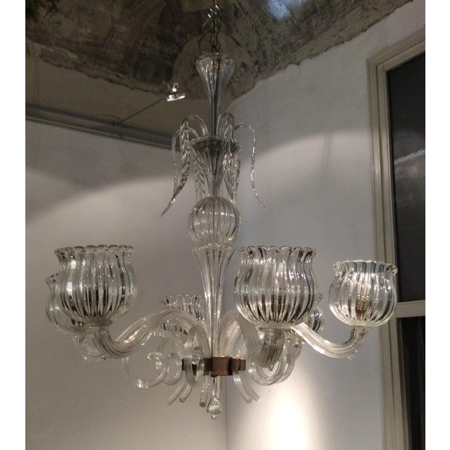 Murano Glass 6-Light Chandelier, 1940s For Sale - Image 3 of 17
