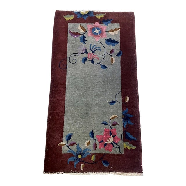 Antique Chinese Art Deco Rug 2.1' X 4.1' (64cm X 125cm) 1920s For Sale