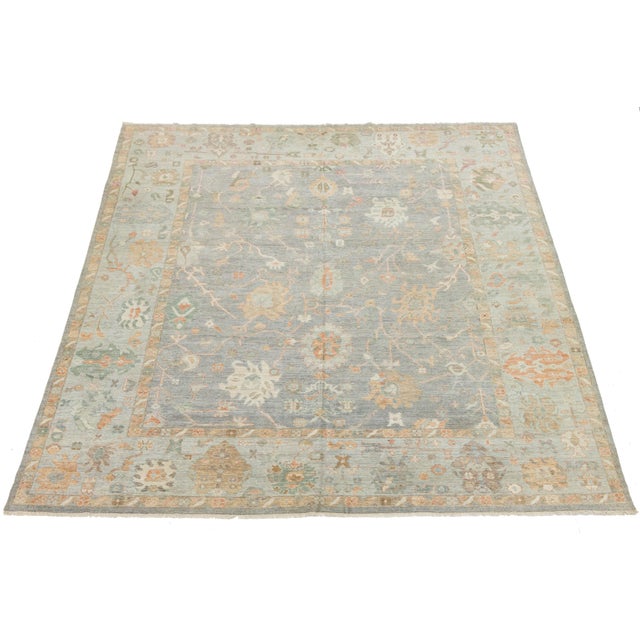 12x15 Hand-Knotted Modern Oushak Style Wool Area Rug – Muted Sage Floral Design For Sale - Image 10 of 10