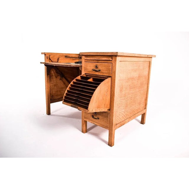 Brown Mid-Century Portuguese Oak Desk from Olaio, 1950s For Sale - Image 8 of 10