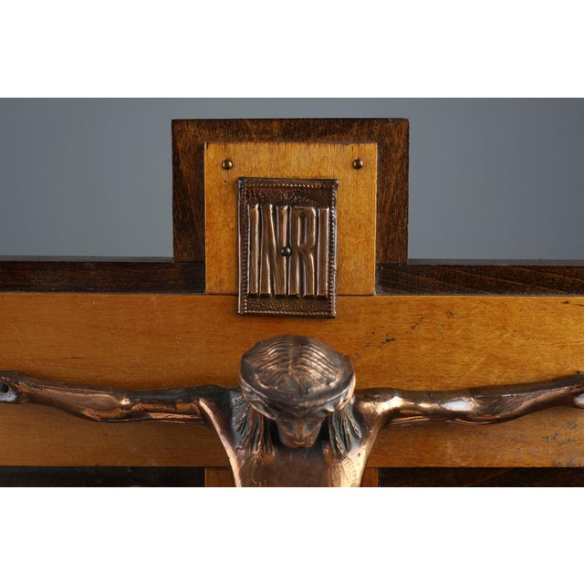 Belgian Crucifix in Oak and Copper, 1920 For Sale - Image 12 of 13