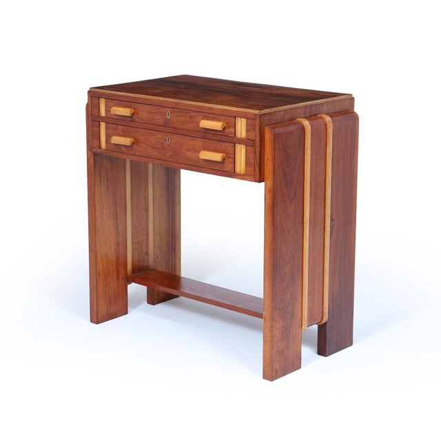 English Art Deco Walnut and Inlaid Console Table, 1930, in Very Good conditions. Designed 1920 to 1949