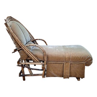 Vintage Adirondack Bent Willow, Velvet Mohair-Upholstered Chaise Lounge For Sale