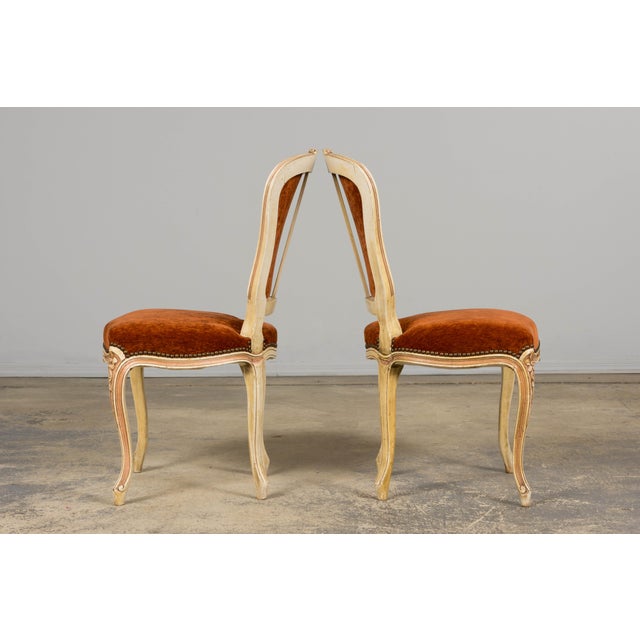 Antique French Louis XV Style Painted Dining Chairs in Rust Fabric - Set of 6 For Sale - Image 12 of 18