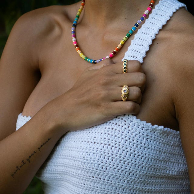 Metal Majestic Emerald Adjustable Gold Statement Ring, Size 8 For Sale - Image 7 of 9