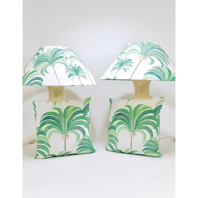 Riviera Palm Tree Table Lamp with Matching Pillow by Tommaso Barbi, 1970s, Set of 2 For Sale - Image 4 of 18