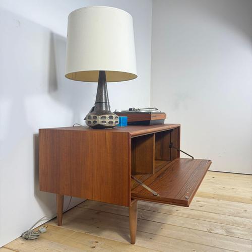 Vintage Scandinavian Low Cabinet with Drop-Leaf Door in Teak, 1960s For Sale - Image 3 of 11