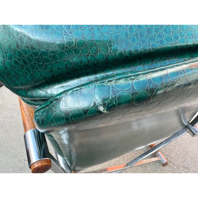 1970s Milo Baugman Style Chrome & Oak Directors Dining Chairs in Emerald Green Faux Leather - Set of 4 For Sale - Image 12 of 13