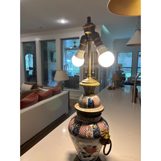 19th Century Japanese Arita Porcelain Vase & Gilt Bronze Lion Head Table Lamp For Sale - Image 14 of 16
