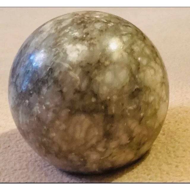 Gray 1920s Gray Marble Round Paperweight Has Been Drilled on Bottom Flat Base For Sale - Image 8 of 8