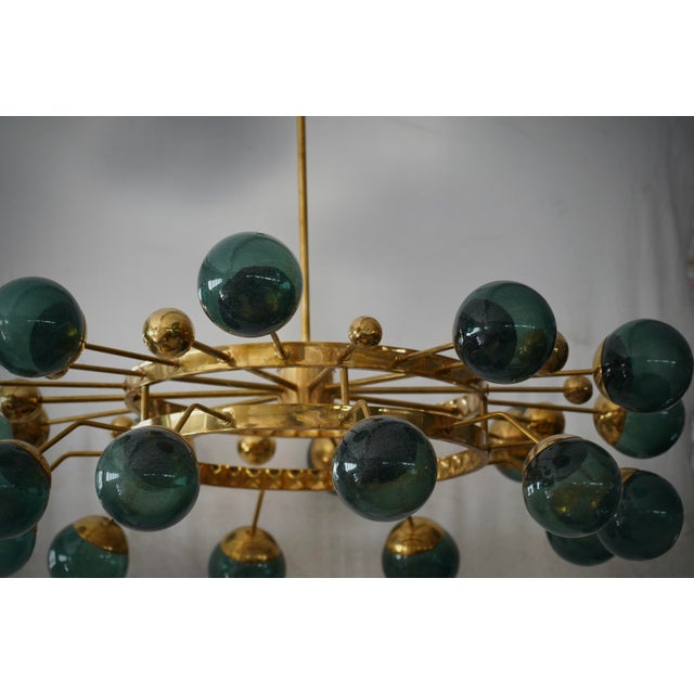 Art Deco Style Green Murano Glass and Brass Sputnik Chandelier, 2000 For Sale - Image 10 of 11