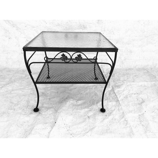 Vintage Meadowcraft Wrought Iron Outdoor Square Glass Top Side Table