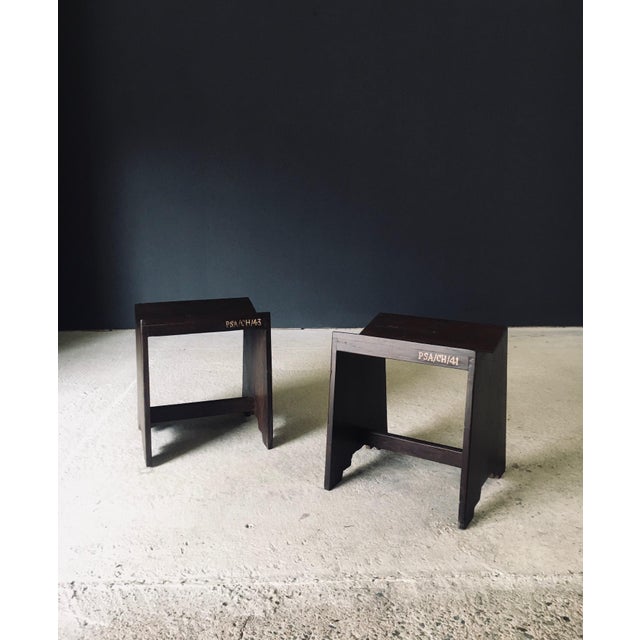 Modernist PJ-SI-68-A Sewing Stools by Pierre Jeanneret for Chandigarh, 1950s, India, Set of 2 For Sale - Image 7 of 18