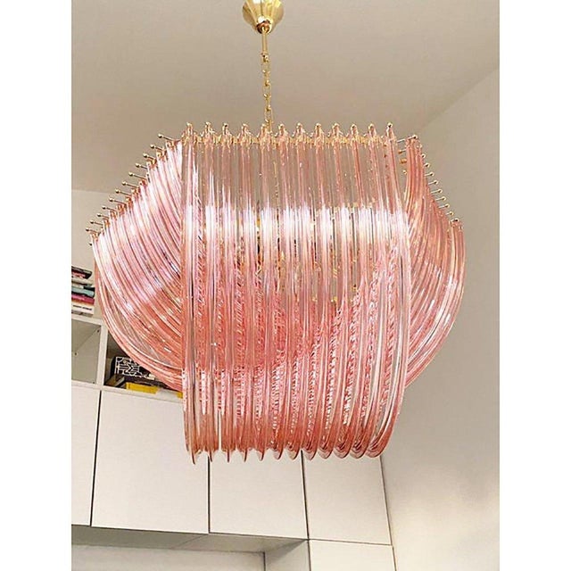 2010s Murano Style Glass Chandelier Arc in Pink Color With Gold Metal Frame For Sale - Image 5 of 10