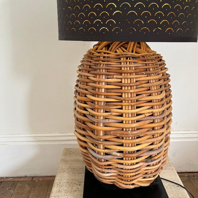 Large Vintage Wicker Table Lamp For Sale - Image 3 of 8