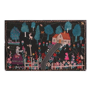 1900s Black Scene Pictorial Antique American Applique Rug 2'x3' 2" Flatweave Wool Carpet For Sale