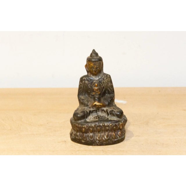 Asian Aged Brass Finished Metal Buddha Figure For Sale - Image 3 of 7