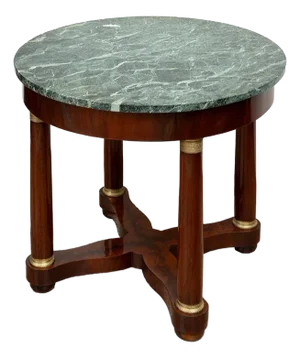 Empire Style Antique Mahogany Feather Coffee Table with Alps Green Marble Top, France, 20th Century