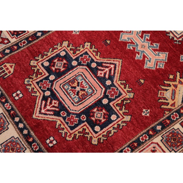1990s Bohemian Super Kazak Red/Beige Wool Runner - 2'9'' X 9'8'' For Sale - Image 5 of 8