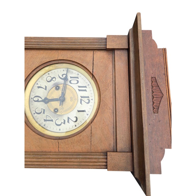 Wood Antique Franzl Junghahnel Leipzig Germany Wall Clock Chimes For Sale - Image 7 of 18