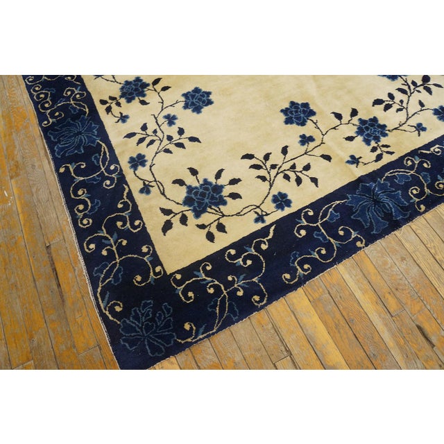 Beige Antique Peking Chinese Classic Traditional Floral Ivory Square 1880s Rug For Sale - Image 8 of 11