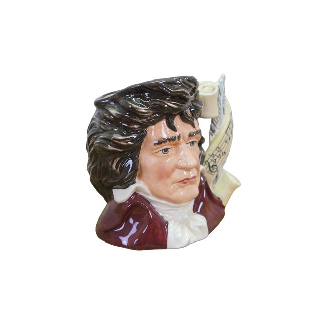 Large vintage Royal Doulton 7021 porcelain character jug of Ludwig Van Beethoven featuring the composer with maroon coat,...