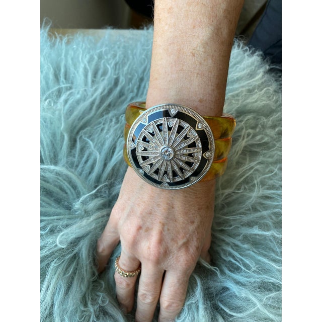 Art Deco Miriam Salat 'MIRIM' Art Deco Cuff Set In Sterling Silver & White Topaz For Sale - Image 3 of 18