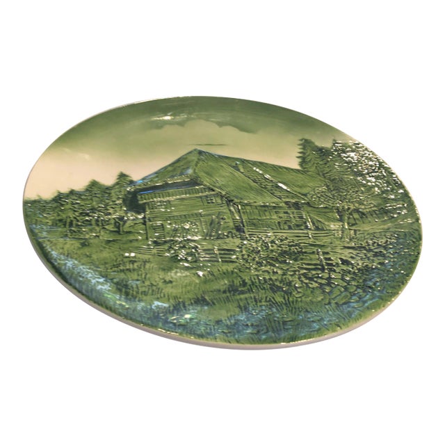 Vintage Green Cabin Embossed Scene by Zell Am Harmersbac, Decorative Plate For Sale