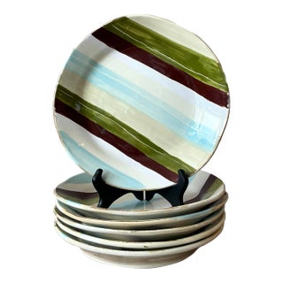 Vintage Italian Vietri Glazed Ceramic Dinner Plates - Set of 6 For Sale