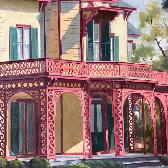Victorian 1970’s Vintage Original Victorian House Architectural Painting Signed For Sale - Image 3 of 6