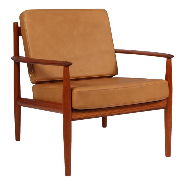 Lounge Chair in Teak and Full Grain Aniline Leather by Grete Jalk, Denmark, 1960s For Sale