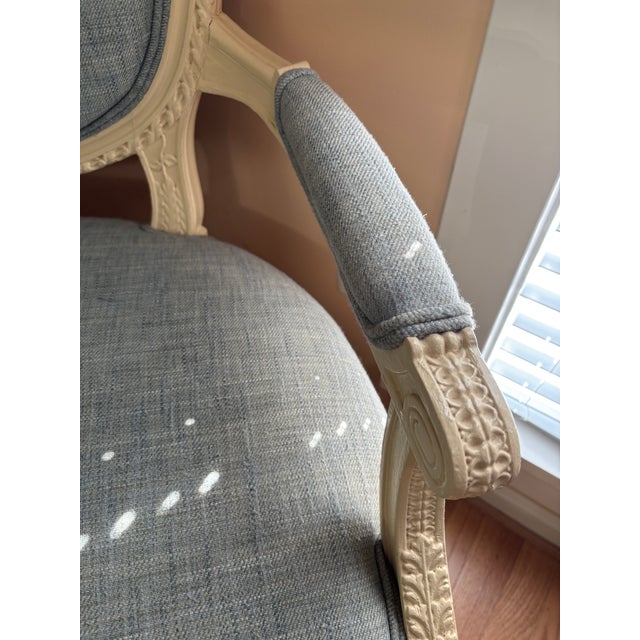 An elegant French provincial painted loveseat or settee made in the style of Louis XVI, from Provence, France. Beautifully...