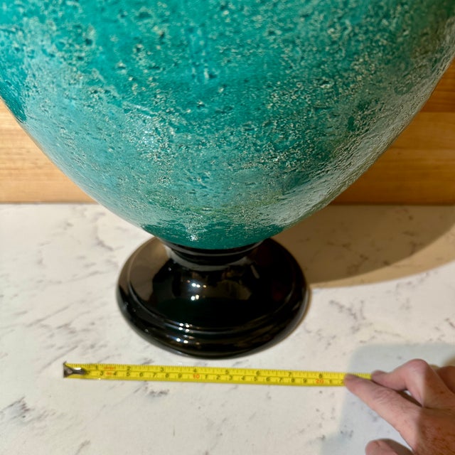 Large 16” Mid 20th Century Style Turquoise Volcanic Ceramic Urn With Zoomorphic Handles For Sale In Palm Springs - Image 6 of 12