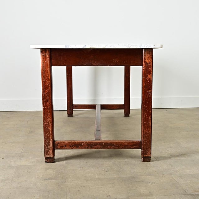 Wood French 19th Century Marble Top Farm Table For Sale - Image 7 of 11