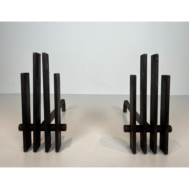 1970s Modernist Steel Andirons. French Work. Circa 1970 - a Pair For Sale - Image 5 of 12