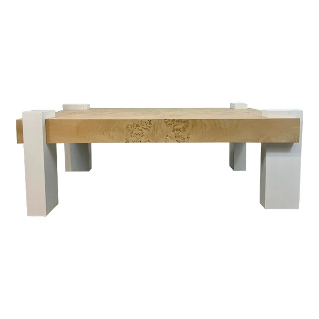 Modern Bird’s Eye Maple Burl Finished Wood Cocktail Table For Sale