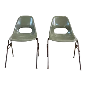 1960s Pair of Mid Century Avocado Green Fiberglass Side Chair/ Eames Style/ by Krueger Metal Products